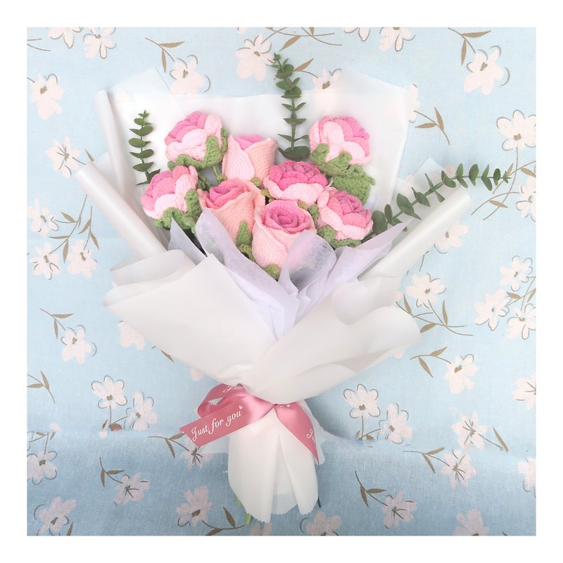 鈎织粉红玫瑰花束 - 干燥花/捧花 - 棉．麻 粉红色