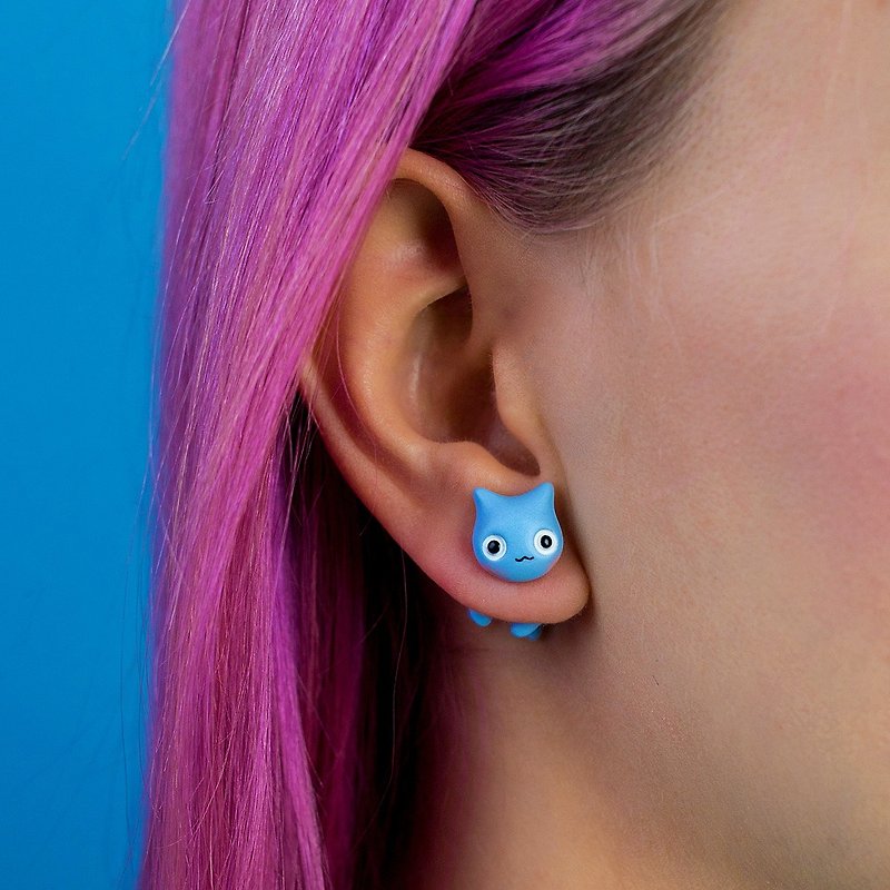 Cat Earrings - Polymer Clay Cat Earrinngs, Fake Gauge / Fake Plug - 耳环/耳夹 - 粘土 多色