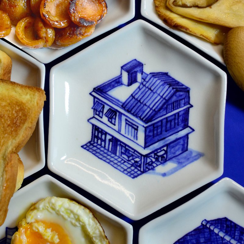 Hexagon plate noodle shop - 花瓶/陶器 - 陶 蓝色