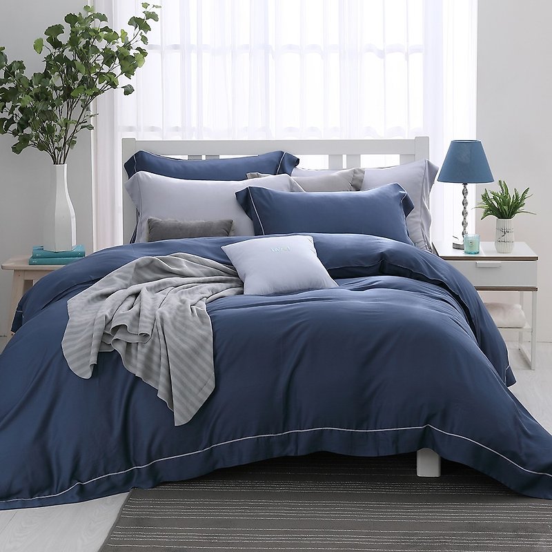 (双人)沉静夜色-纯色设计款天丝两用被床包四件组【60支天丝】 - 寝具 - 其他材质 蓝色