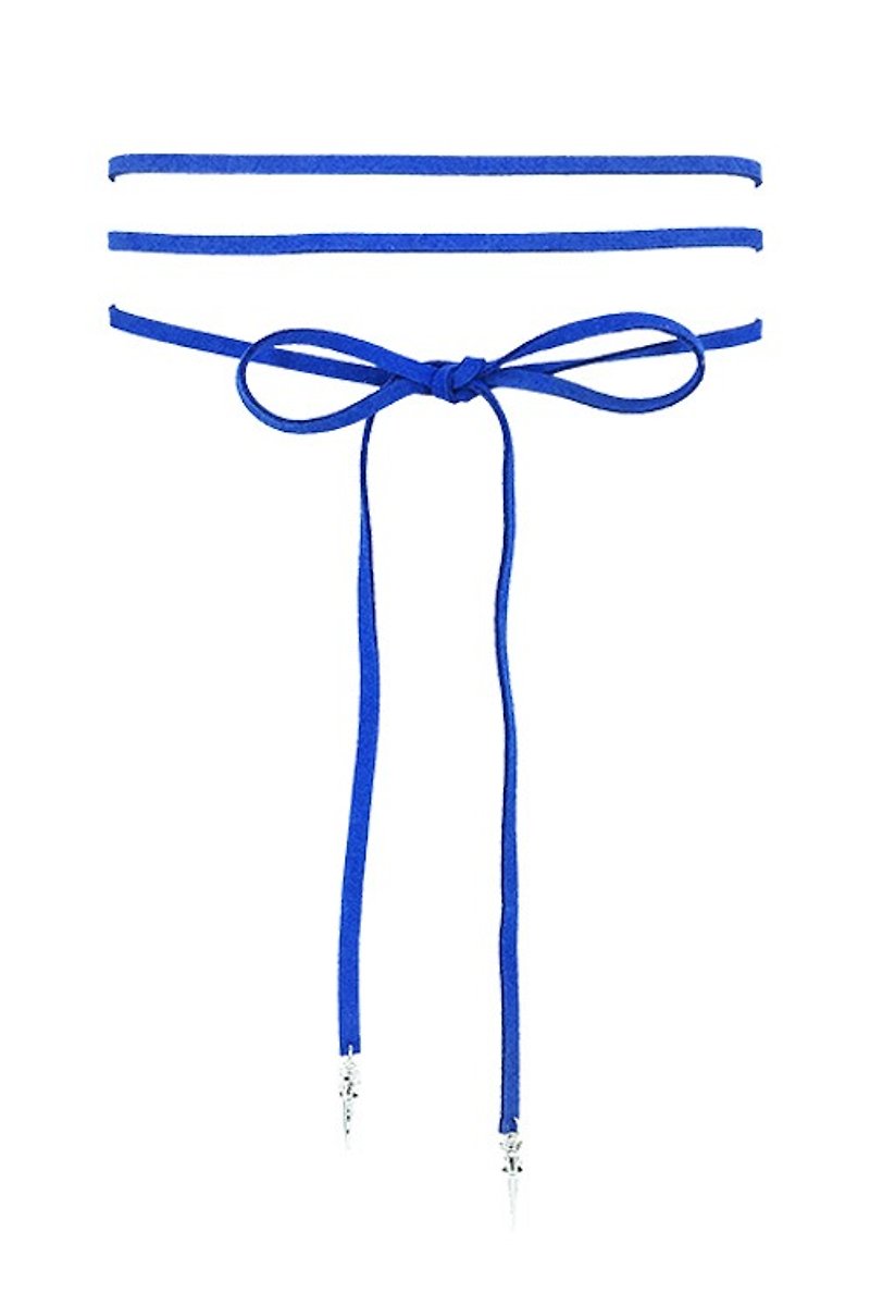 蓝色麂皮扣环仿绕绳三圈颈链（后方为扣环加上延长链，一体成型穿戴更方便） - 项链 - 其他材质 蓝色