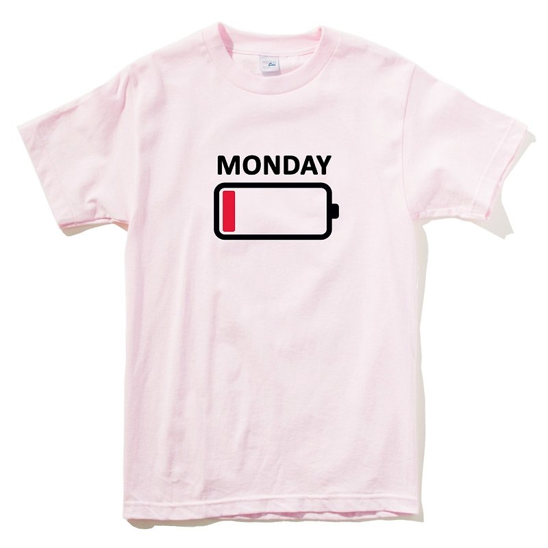 MONDAY BATTERY 短袖T恤 浅粉色 星期一电池电量没电 - 女装 T 恤 - 棉．麻 粉红色