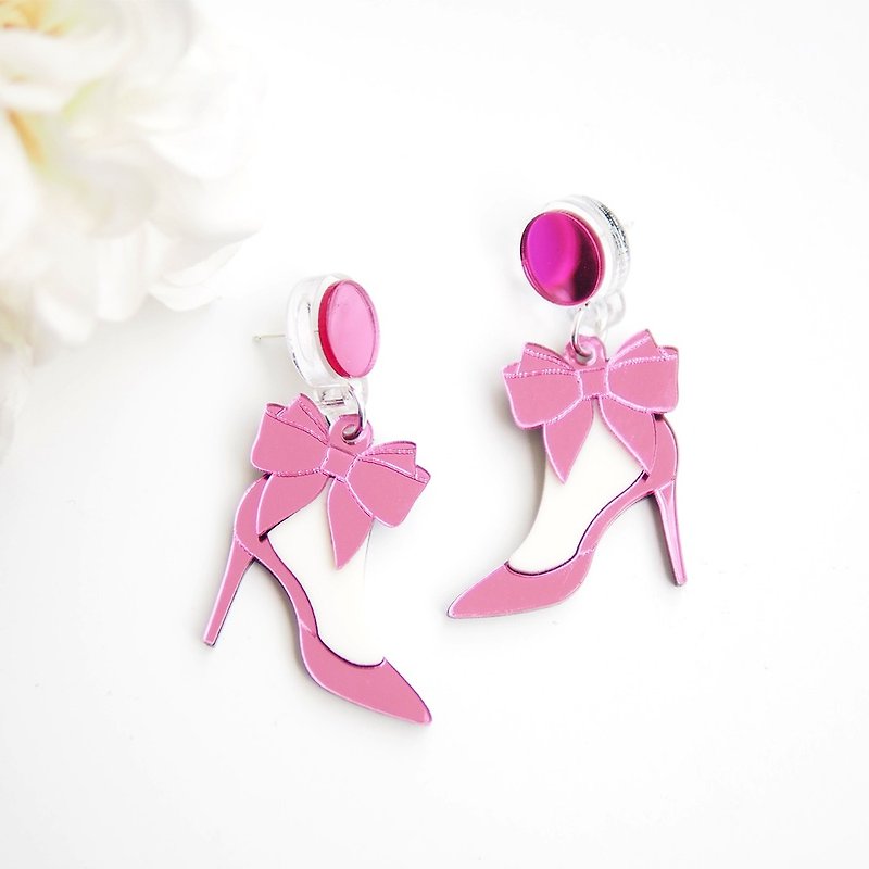 粉红高跟鞋耳环 - 耳环/耳夹 - 压克力 粉红色
