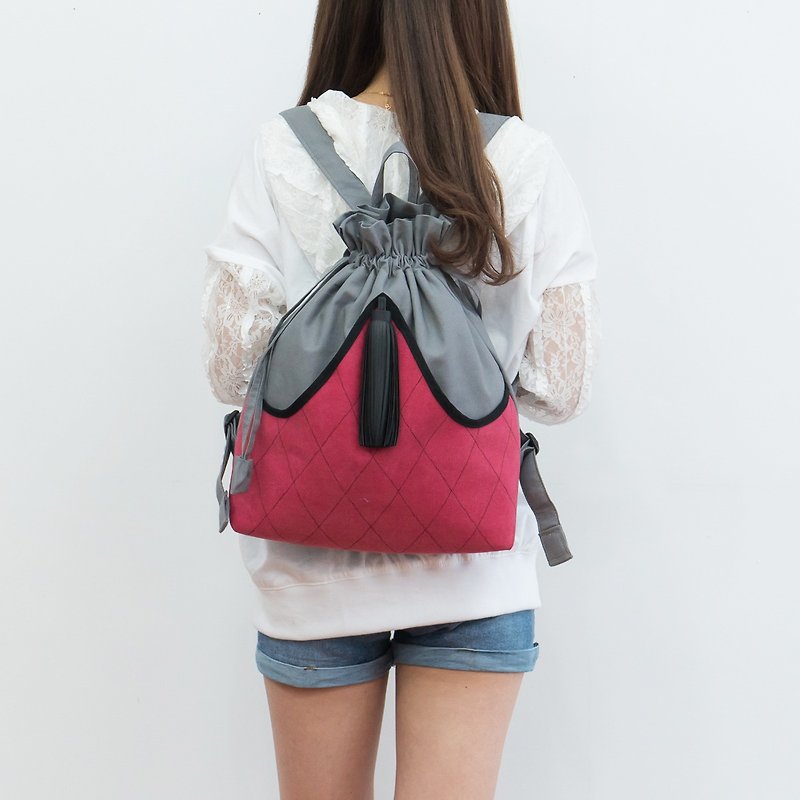 Cute woman pink backpack Drawstring  - 后背包/双肩包 - 棉．麻 粉红色