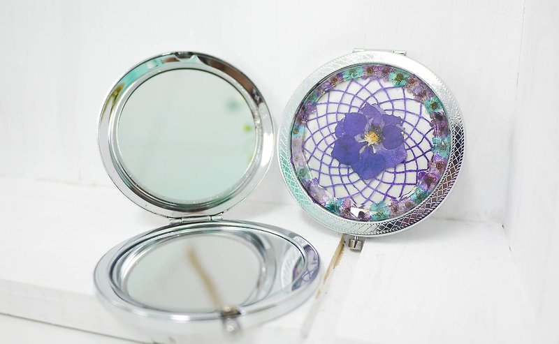 押花捕梦网便携镜盒 | 紫蓝、银 - 彩妆刷具/镜子/梳子 - 其他金属 紫色