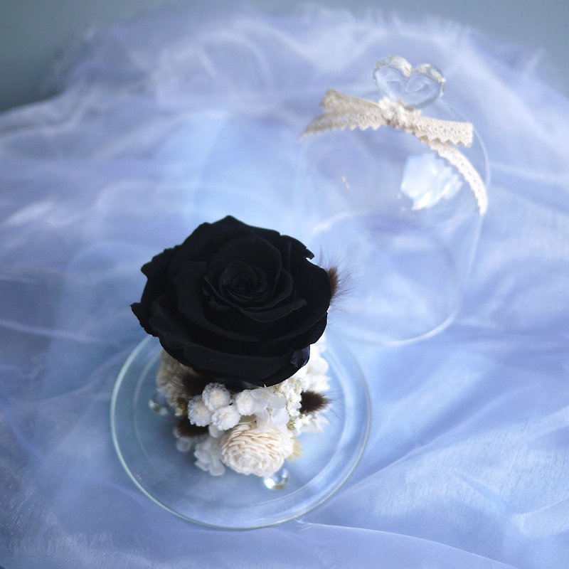 伊登花室 永生黑玫瑰 玻璃罩永生花 干燥桌花 - 干燥花/捧花 - 植物．花 黑色