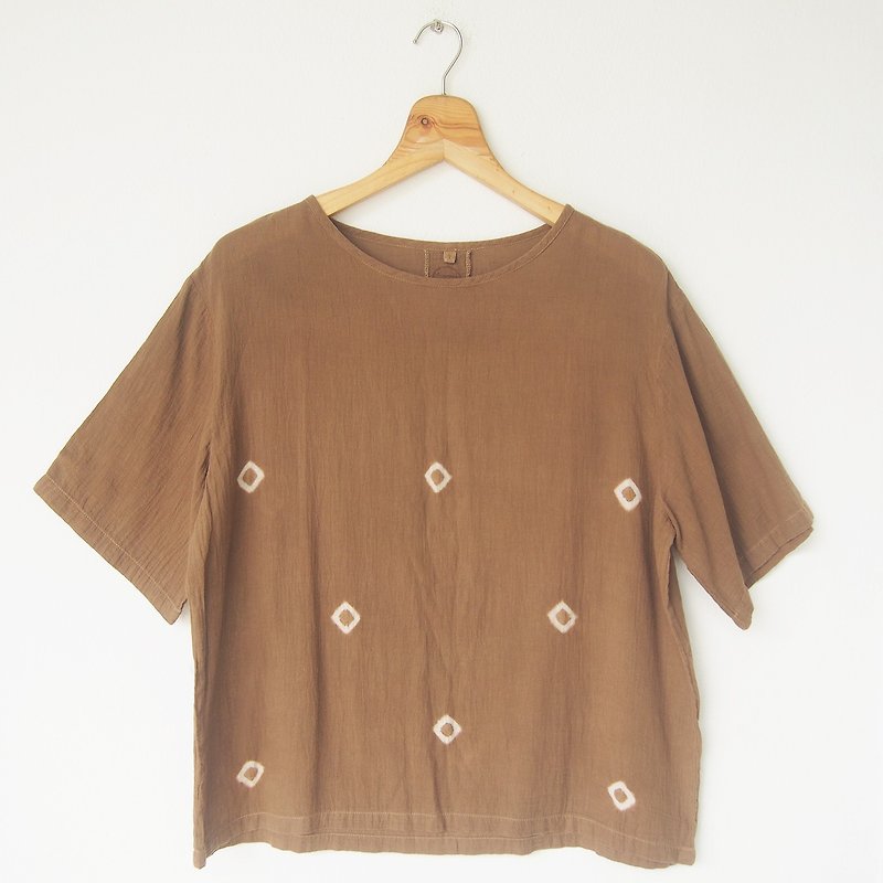 Brown dots short-sleeve shirt - 男装上衣/T 恤 - 棉．麻 咖啡色