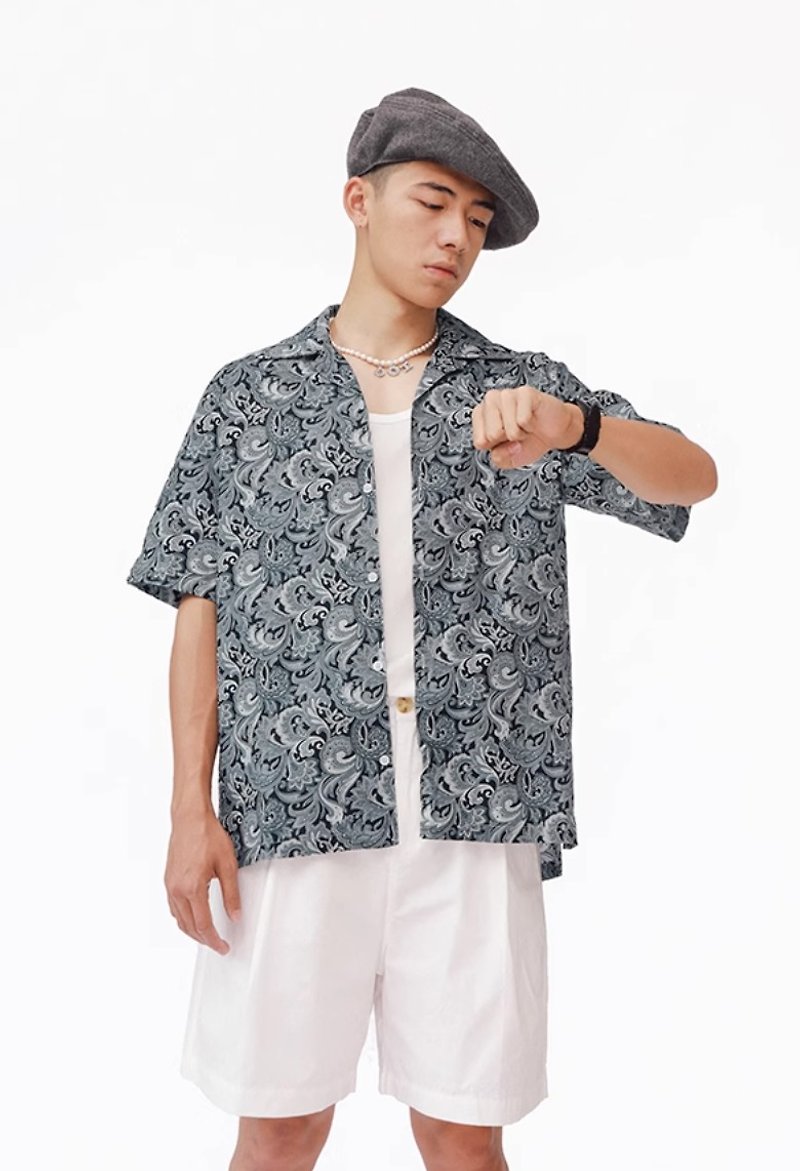 日系复古 腰果花古巴领短袖衬衫 - 男装衬衫 - 其他材质 多色