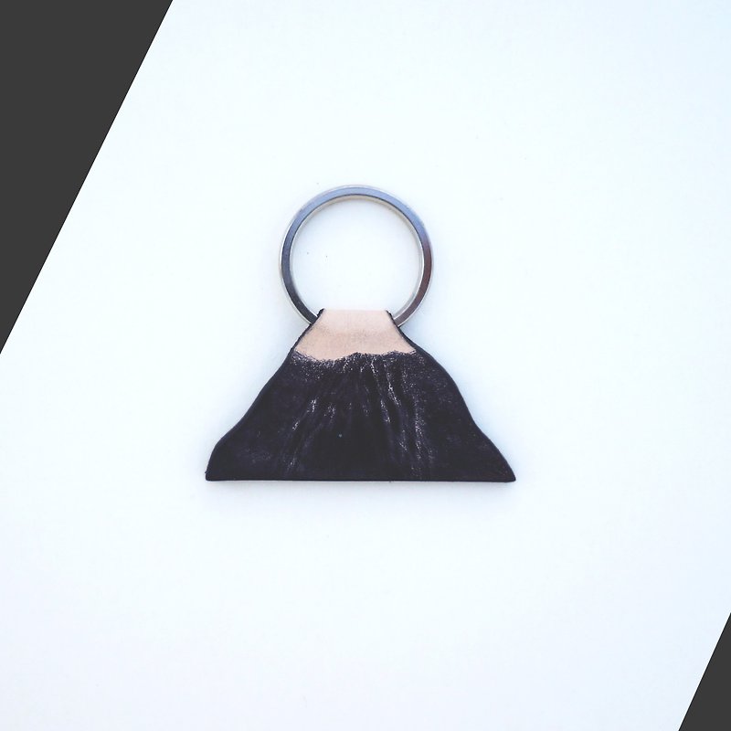 松子 火山钥匙圈 手染 皮革 黑 - 钥匙链/钥匙包 - 真皮 黑色
