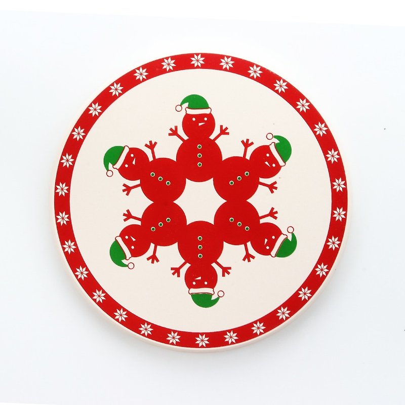 欢乐雪人陶瓷吸水杯垫 - 杯垫 - 陶 红色