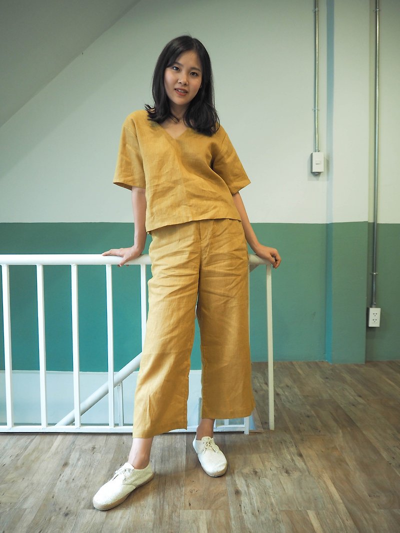 Linen clothing - 女装 T 恤 - 棉．麻 黄色