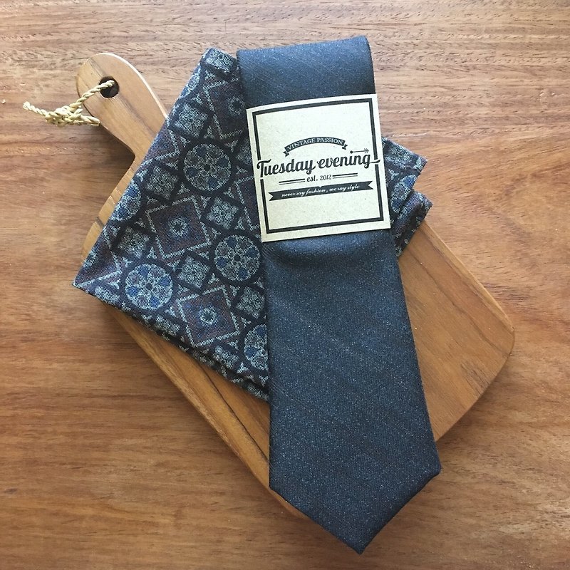 Black Stripe Tie Set - 领带/领带夹 - 棉．麻 黑色