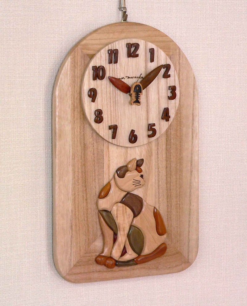 時計　猫 - 时钟/闹钟 - 木头 咖啡色