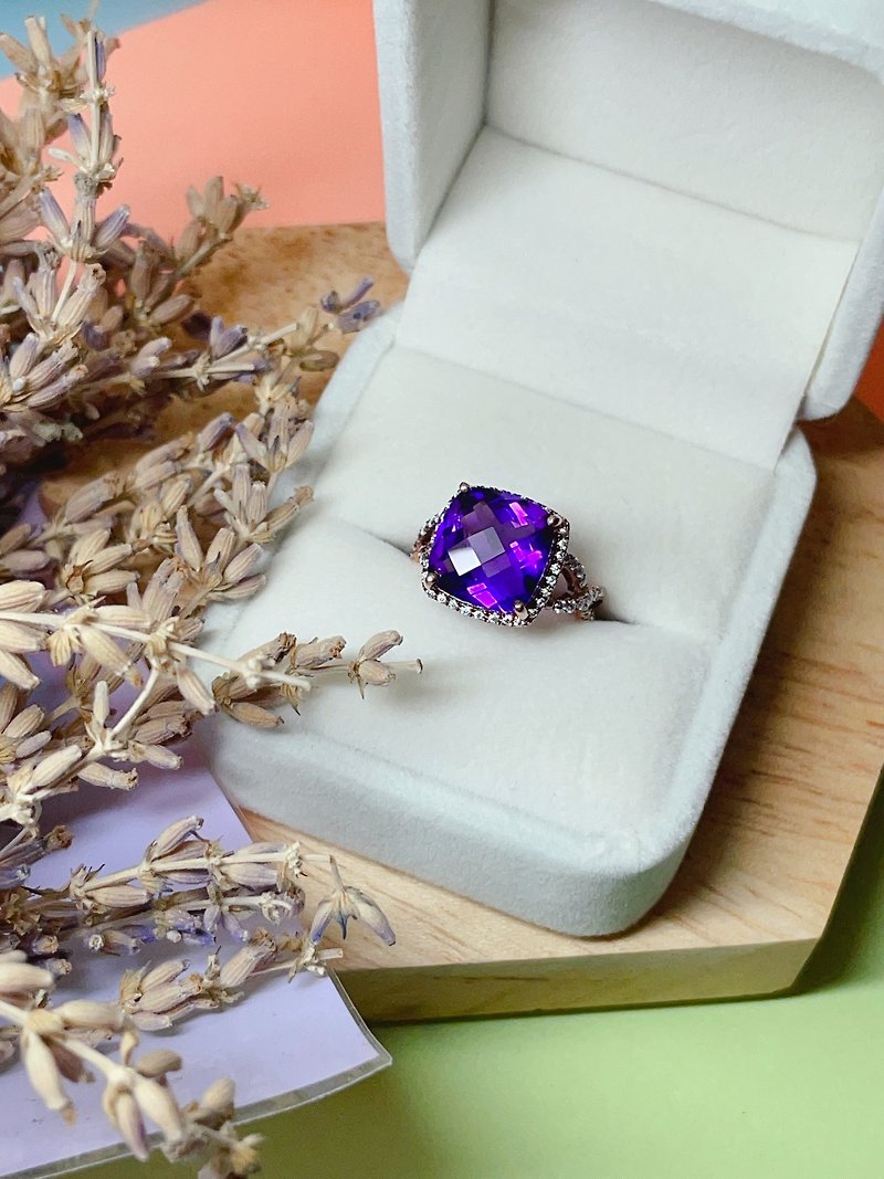 S925纯银紫晶莫桑钻戒指 - 戒指 - 纯银 紫色