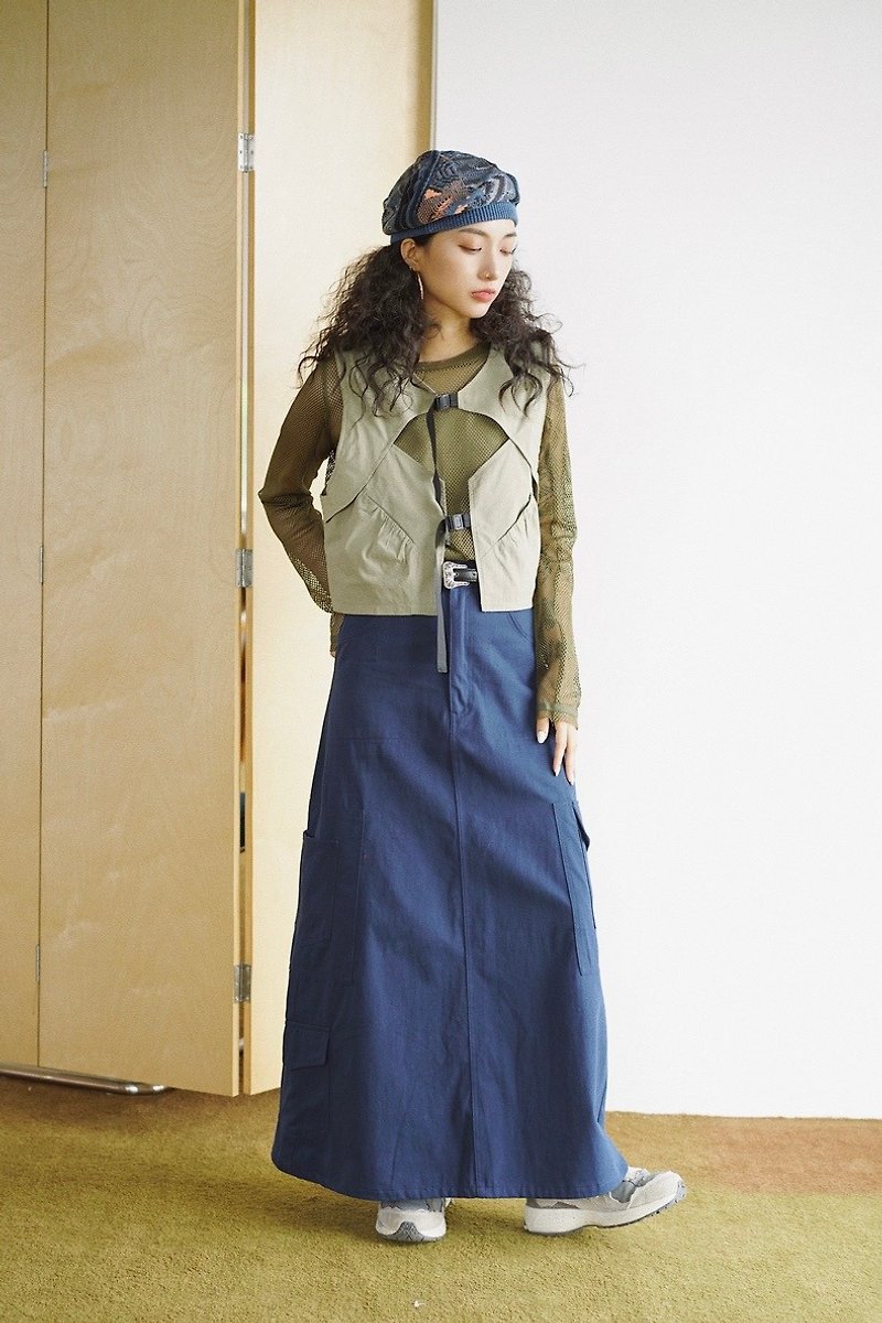 Coolstore | 日系轻复古纯色拖地半身裙 通勤港风显瘦_深蓝色 - 裙子 - 其他材质 蓝色