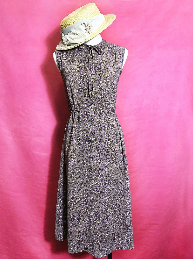 紫色花朵领结无袖古着洋装 / 国外带回 VINTAGE - 洋装/连衣裙 - 聚酯纤维 多色