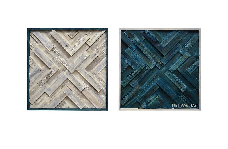 海盐-双联木墙艺术套木板墙 - 墙贴/壁贴 - 木头 蓝色