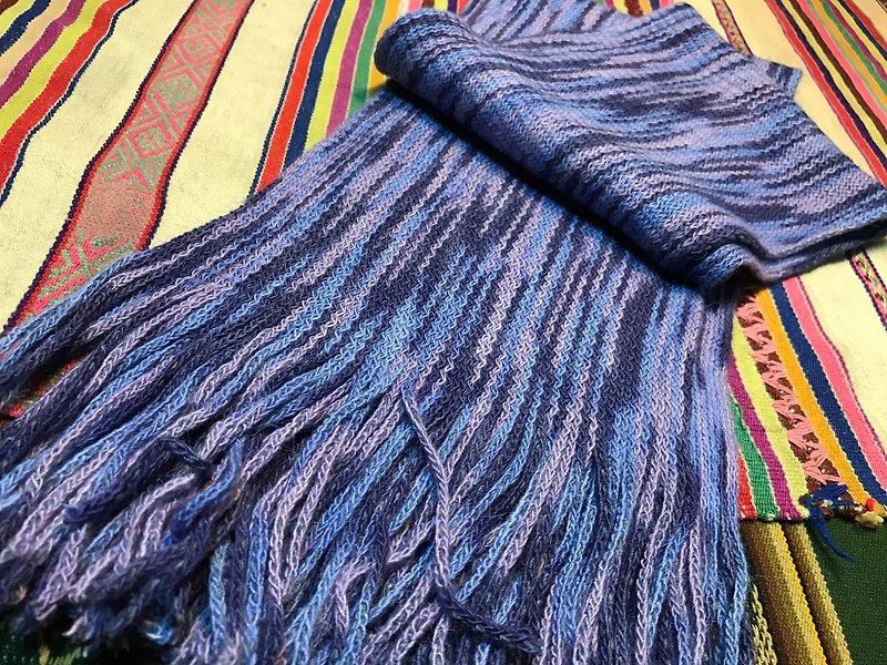 秘鲁针织围巾温暖触感-蓝 - 丝巾 - 羊毛 蓝色