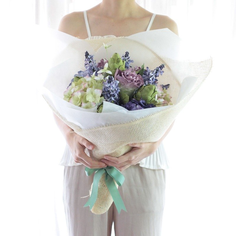 CB210 : Handmade Paper Flower Hearmade Congratulations Bouquet Blue Green Size 12"x18" - 木工/竹艺/纸艺 - 纸 绿色