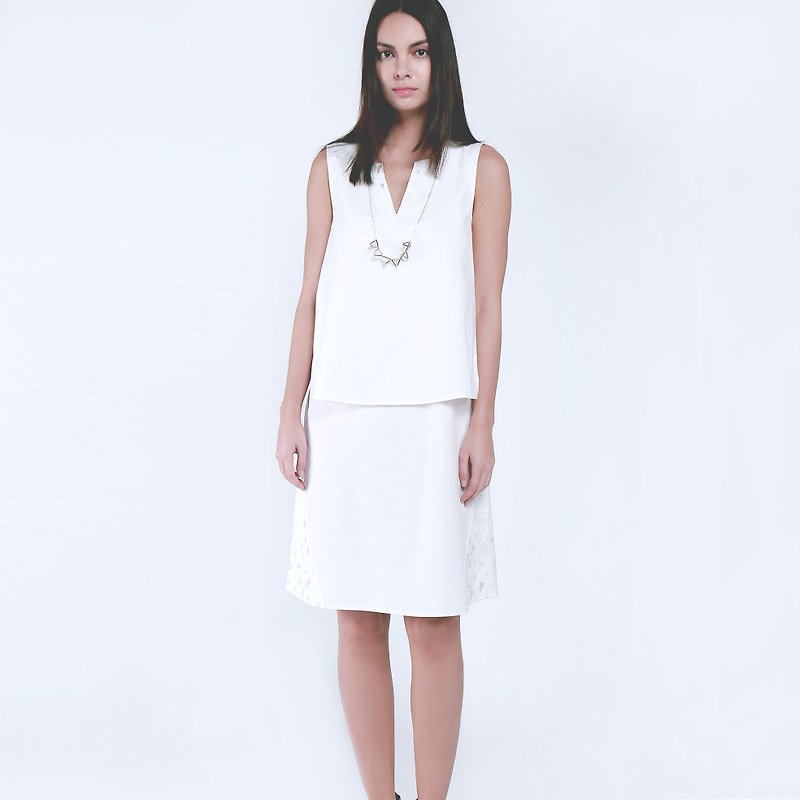 白色分层洋装连身裙配手织白腰带/高级品质棉配合时尚天然布料 - 女装衬衫 - 棉．麻 白色