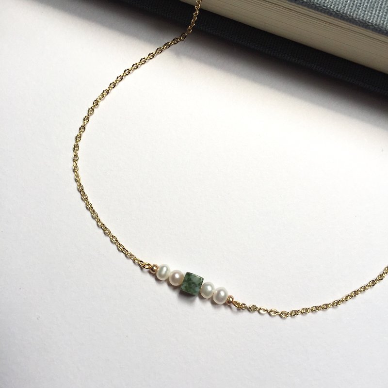 14K包金 天然石淡水珍珠项链 锁骨链 手链 手环 - 项链 - 珍珠 绿色