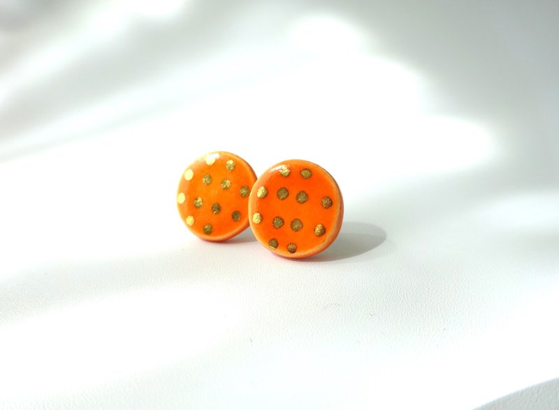 金彩dot round pierce ・ earring   オレンジ - 耳环/耳夹 - 陶 橘色