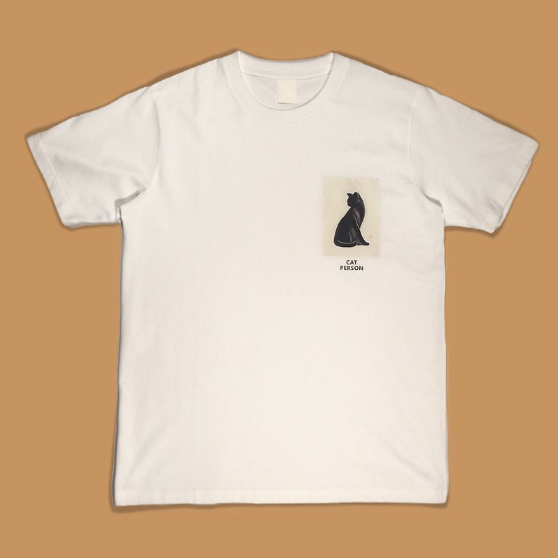 ZJ中厚磅经典短袖T恤 猫款徽章系列绘图设计 台湾制造MIT - 女装 T 恤 - 棉．麻 白色
