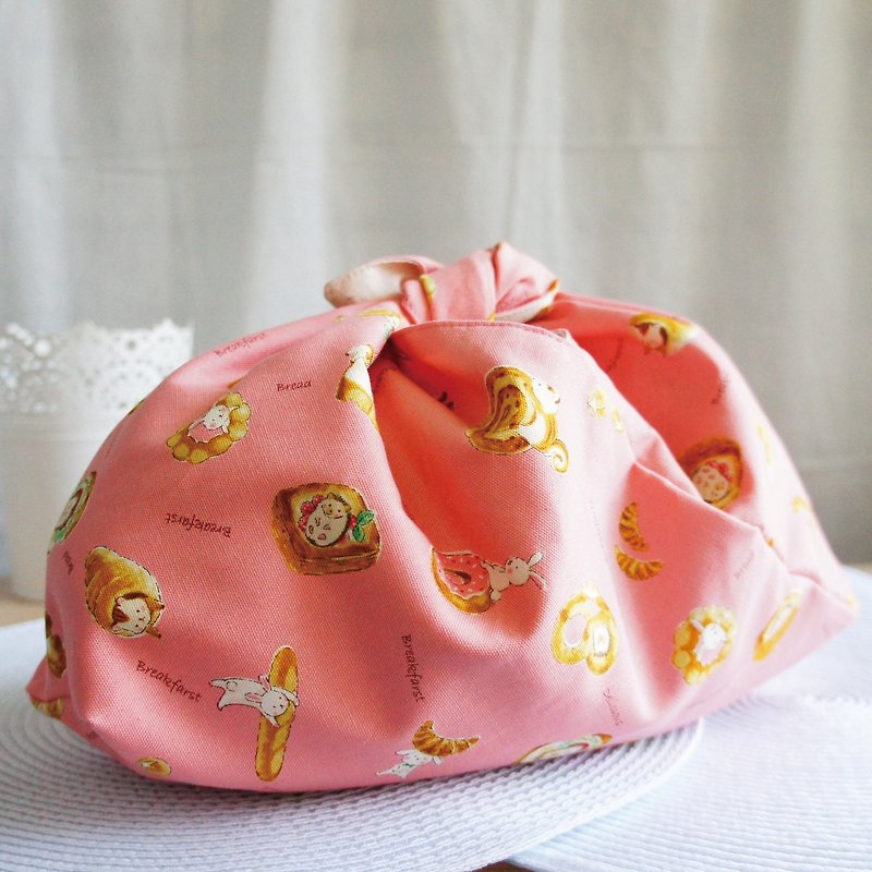 Lovely(日本布)可爱动物与面包泡芙可折叠随身包、环保袋、粉红 - 手提包/手提袋 - 棉．麻 粉红色