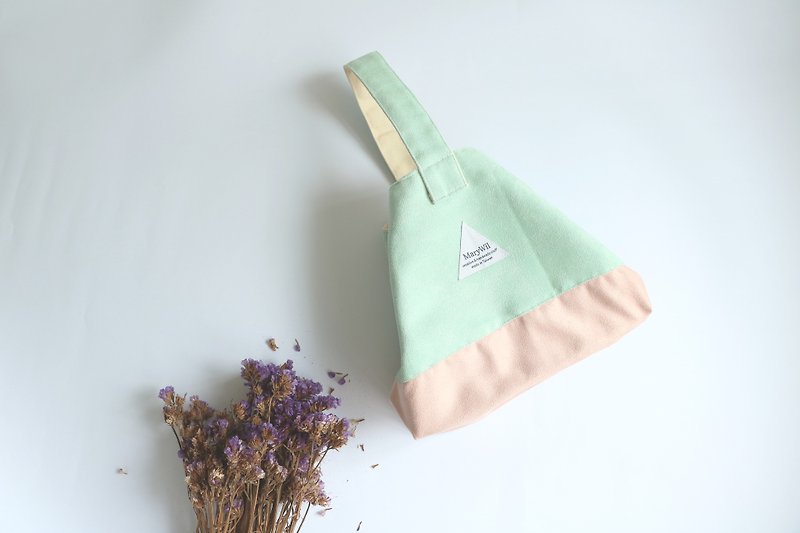 MaryWil造型手提小提袋-拼接粉绿/粉红 - 手提包/手提袋 - 棉．麻 多色