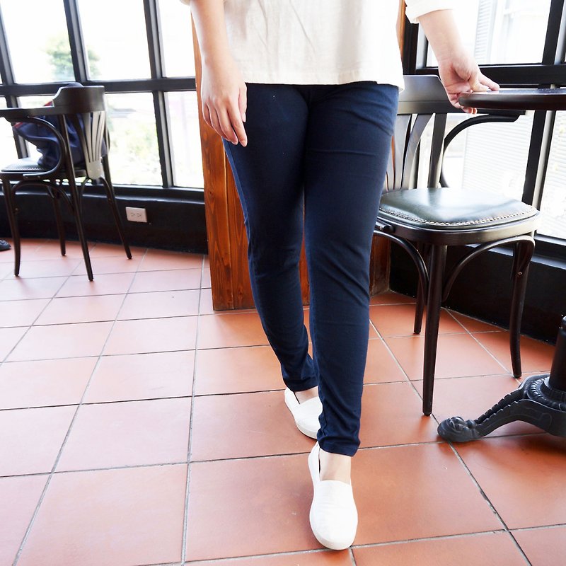【柒伍八〇 x MIT】超弹性显瘦棉质合身弹力裤（深蓝色）（尺寸M） - 女装长裤 - 棉．麻 蓝色