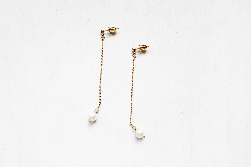 8月诞生石-Peridot橄榄石优雅小姐系列垂吊耳环/无耳洞可 - 耳环/耳夹 - 宝石 绿色