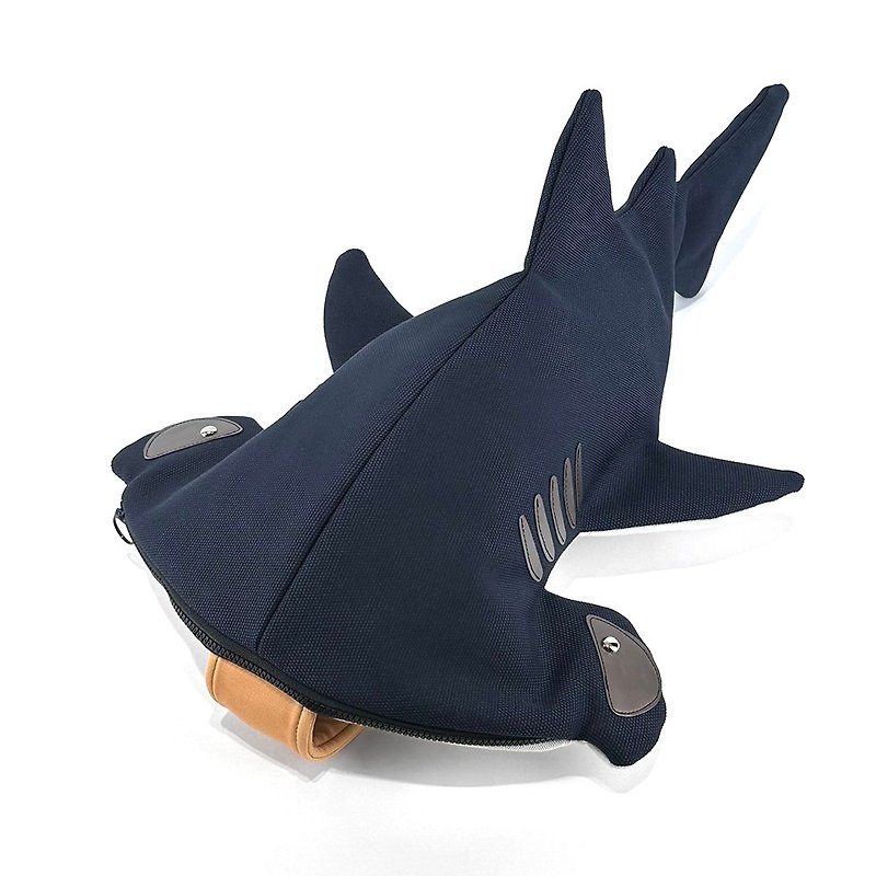 设计款HS117b - 【暗夜蓝】双髻鲨立体肩背包#L - 侧背包/斜挎包 - 棉．麻 蓝色