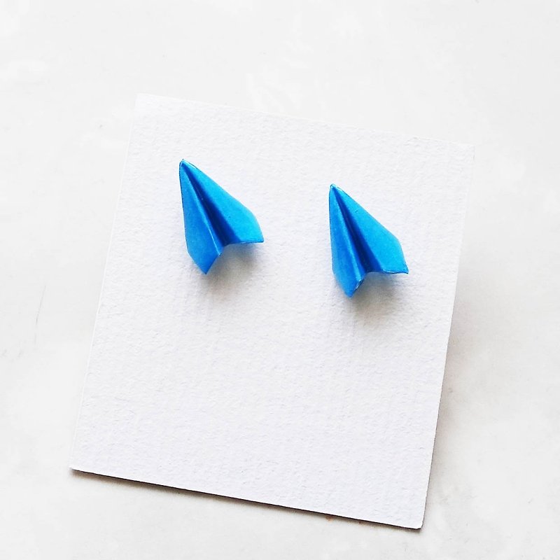 纸飞机蓝色耳环 - 耳环/耳夹 - 纸 蓝色