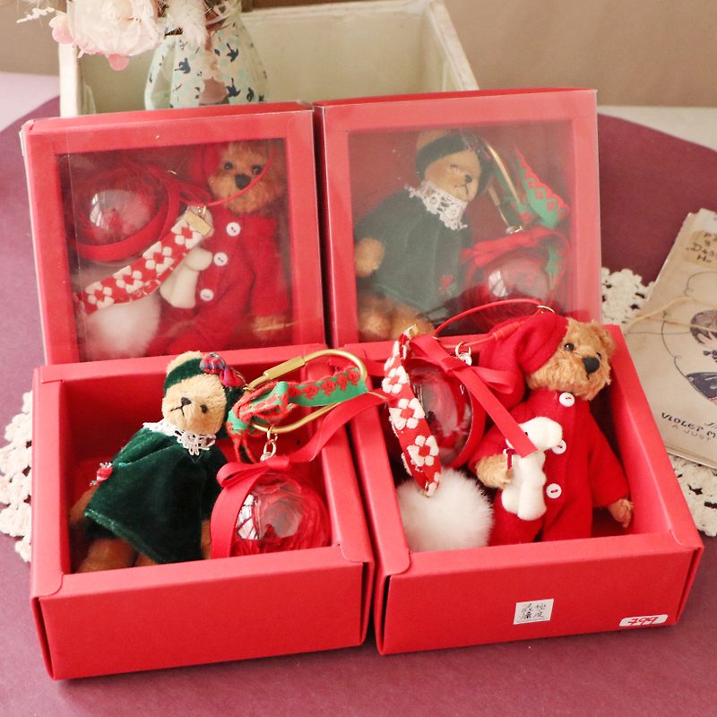 圣诞小熊钥匙圈 极度花燥 永生花 花礼 - 钥匙链/钥匙包 - 其他材质 红色