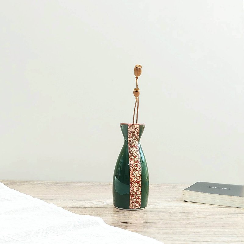 日制小花器 | 纹印系列 | 赤花绿地 - 花瓶/陶器 - 陶 绿色