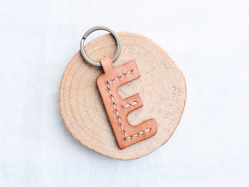 头文字E字母锁匙扣—白蜡皮组 好好缝 皮革材料包 钥匙圈 意大利 - 皮件 - 真皮 咖啡色