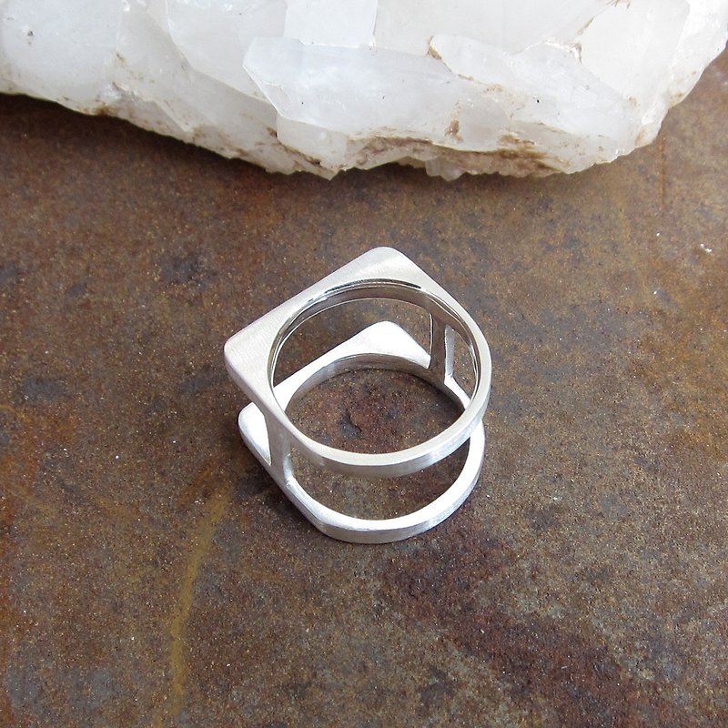 平行线 S925银 原创设计极简几何立体框架纯银戒指 - 戒指 - 纯银 银色