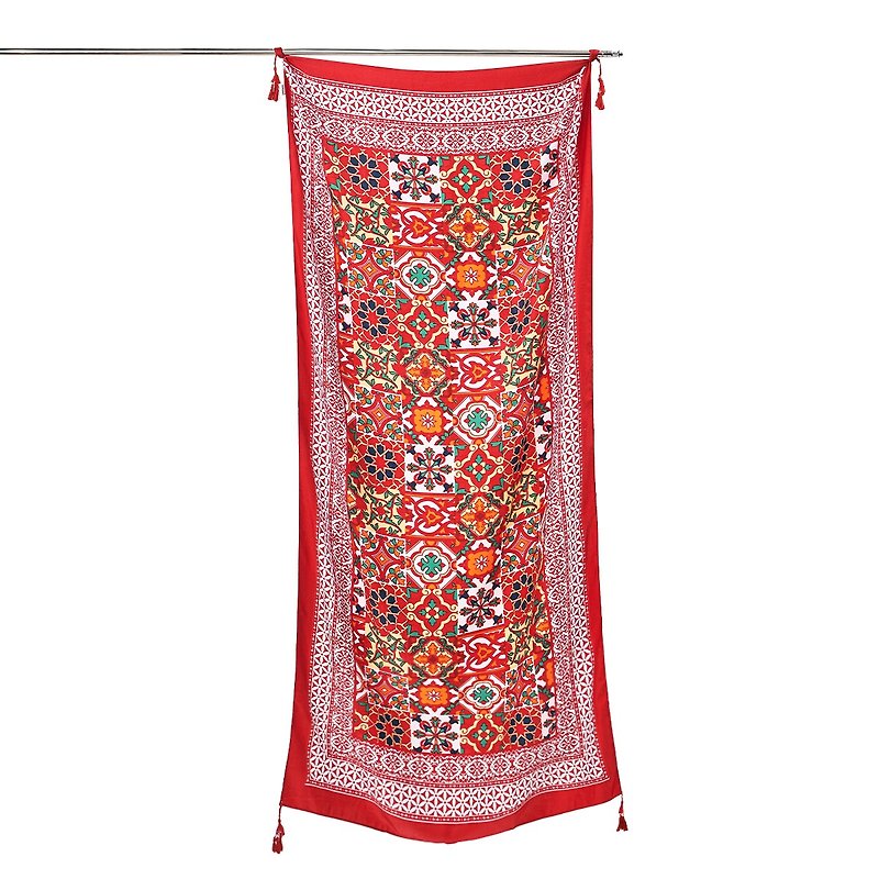 MAHANAKHON Scarf Luxury Clover Pattern-Red - 丝巾 - 其他材质 红色