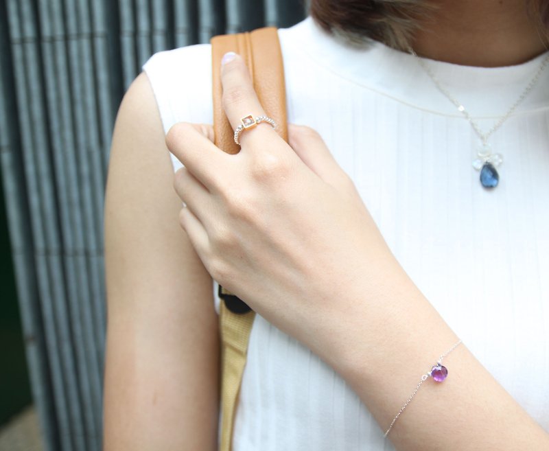 纯银珠配紫晶 纯银手链 (链条为1mm粗) Amethyst 925 silver bracelet - 手链/手环 - 宝石 紫色