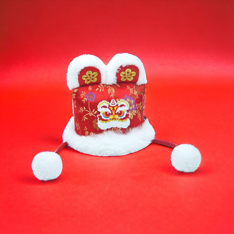 【MOMOJI】 宠物帽 | 节日 新年 | Dancing Lion 舞师 - 衣/帽 - 聚酯纤维 红色
