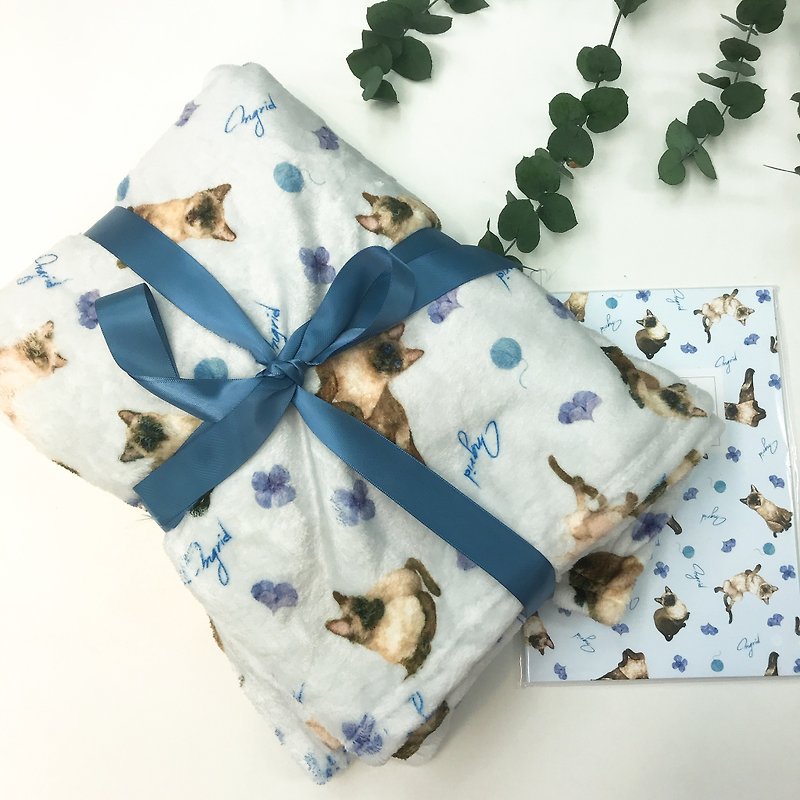 英格蓝猫蓝底暹罗猫法兰绒毯冷气毯圣诞礼物 - 被子/毛毯 - 聚酯纤维 蓝色