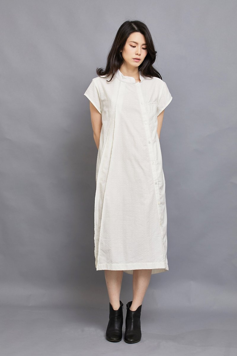 竹林短袖衬衫洋装_ 珍珠菱纹_公平贸易 - 洋装/连衣裙 - 棉．麻 白色
