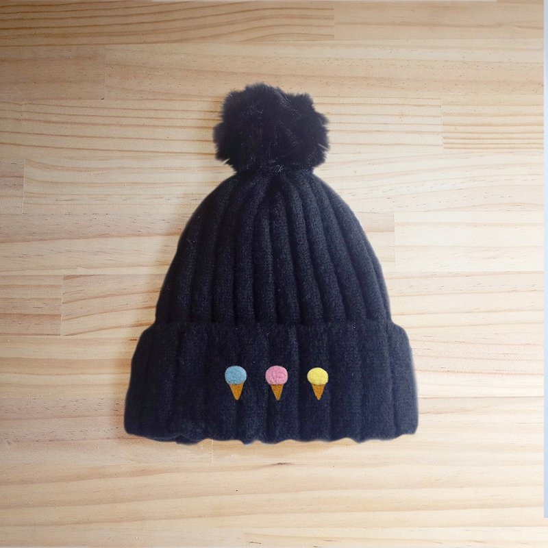 【Q-cute】毛帽系列-冰淇淋球球帽 - 帽子 - 棉．麻 多色