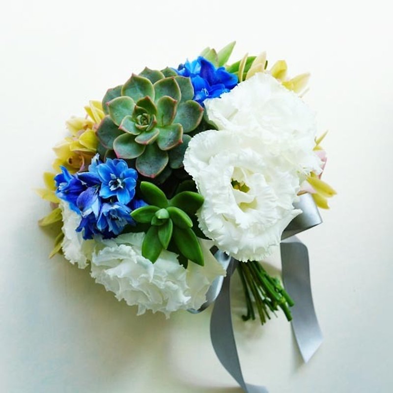 定制新娘捧花胸花手腕花多肉植物设计(清秀佳人风格) - 干燥花/捧花 - 植物．花 蓝色