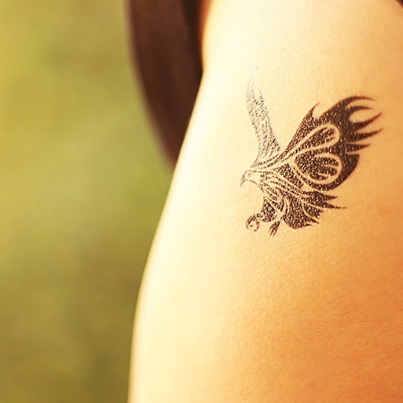 OhMyTat 部落民族鹰 Tribal Eagle 刺青图案纹身贴纸 (2 张) - 纹身贴 - 纸 黑色