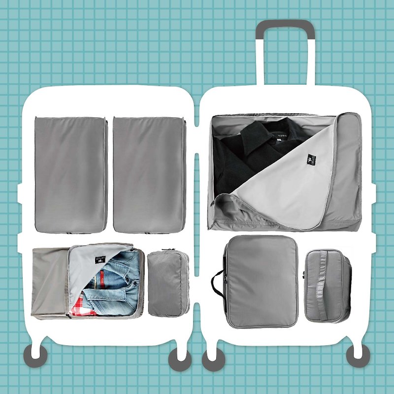 旅行收纳超值七件组．灰 - 行李箱/行李箱保护套 - 聚酯纤维 灰色
