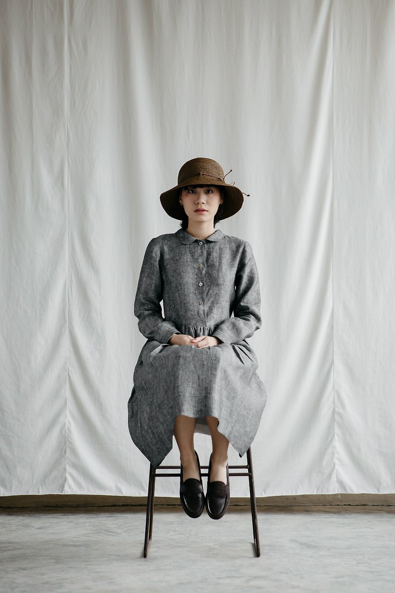 Makers Classic Dress in Grey Chambray - 洋装/连衣裙 - 棉．麻 灰色