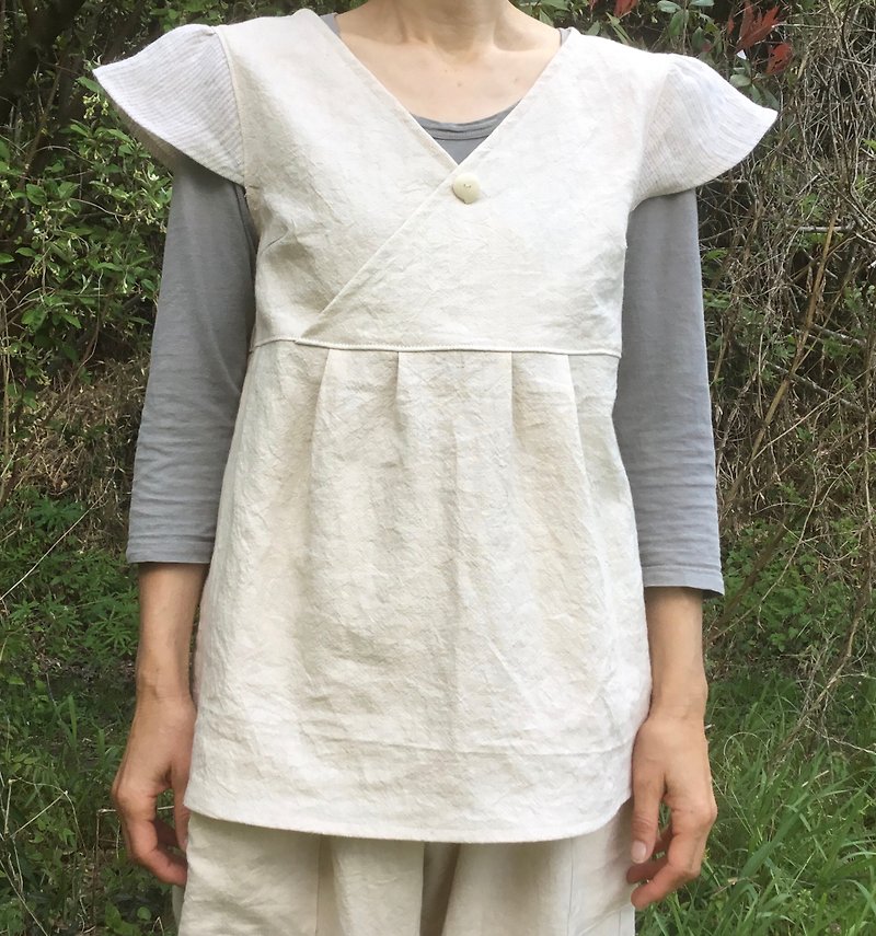 麻のカシュクール風ブラウスA - 女装衬衫 - 棉．麻 