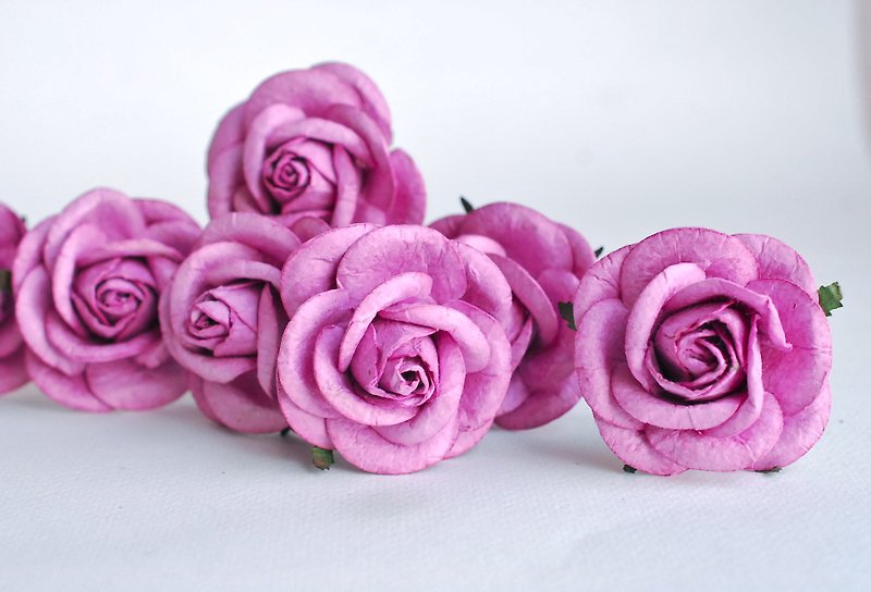 Paper Flower, 20 pieces mulberry rose size 4.5 cm., rouge colors. - 木工/竹艺/纸艺 - 纸 粉红色
