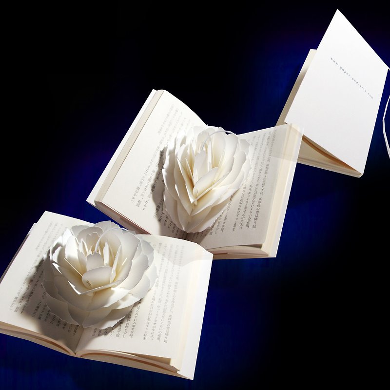 紙の花のしおり　ポップアップペーパーブックマーク   ローズ - 书签 - 纸 白色